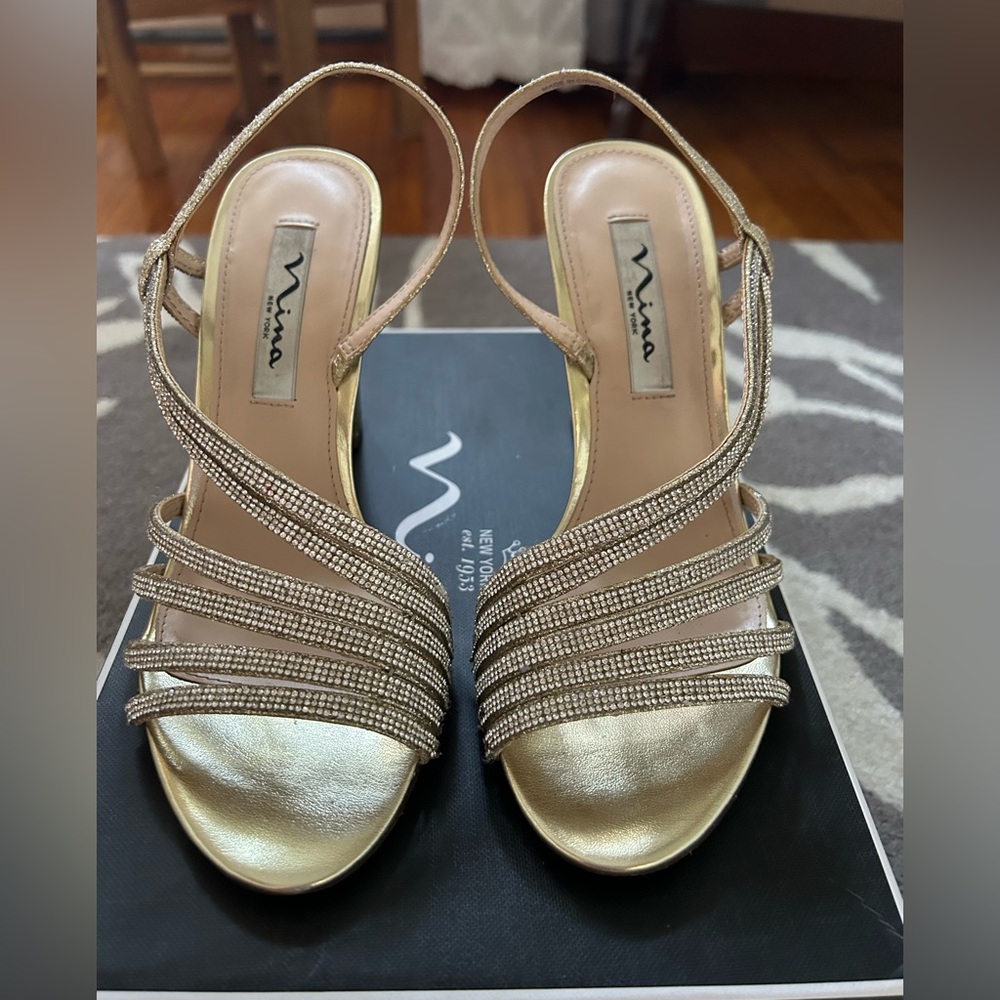 Nina Strappy Rhinestone Block Heels